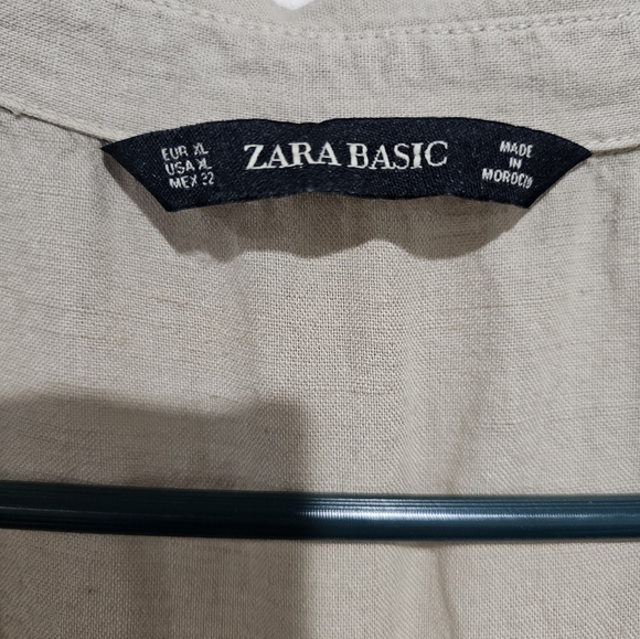 ZARA BASIC LINEN DRESS MINI NUDE BEIGE BUTTONED SHIRT DRESS WITH BELT - Picture 5 of 7